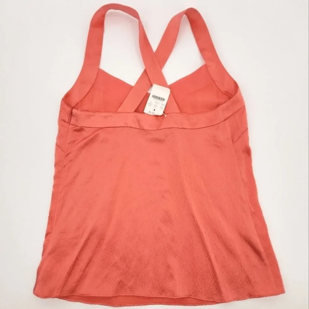 J Crew Amelia Tank Top Womens Size 0 Coral Pink Silk Cross Back Textured Summer